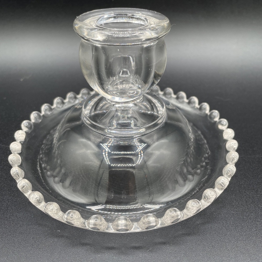Vintage Candlewick Candle Holder Imperial Glass MCM Dot Border Elegant USA Decor